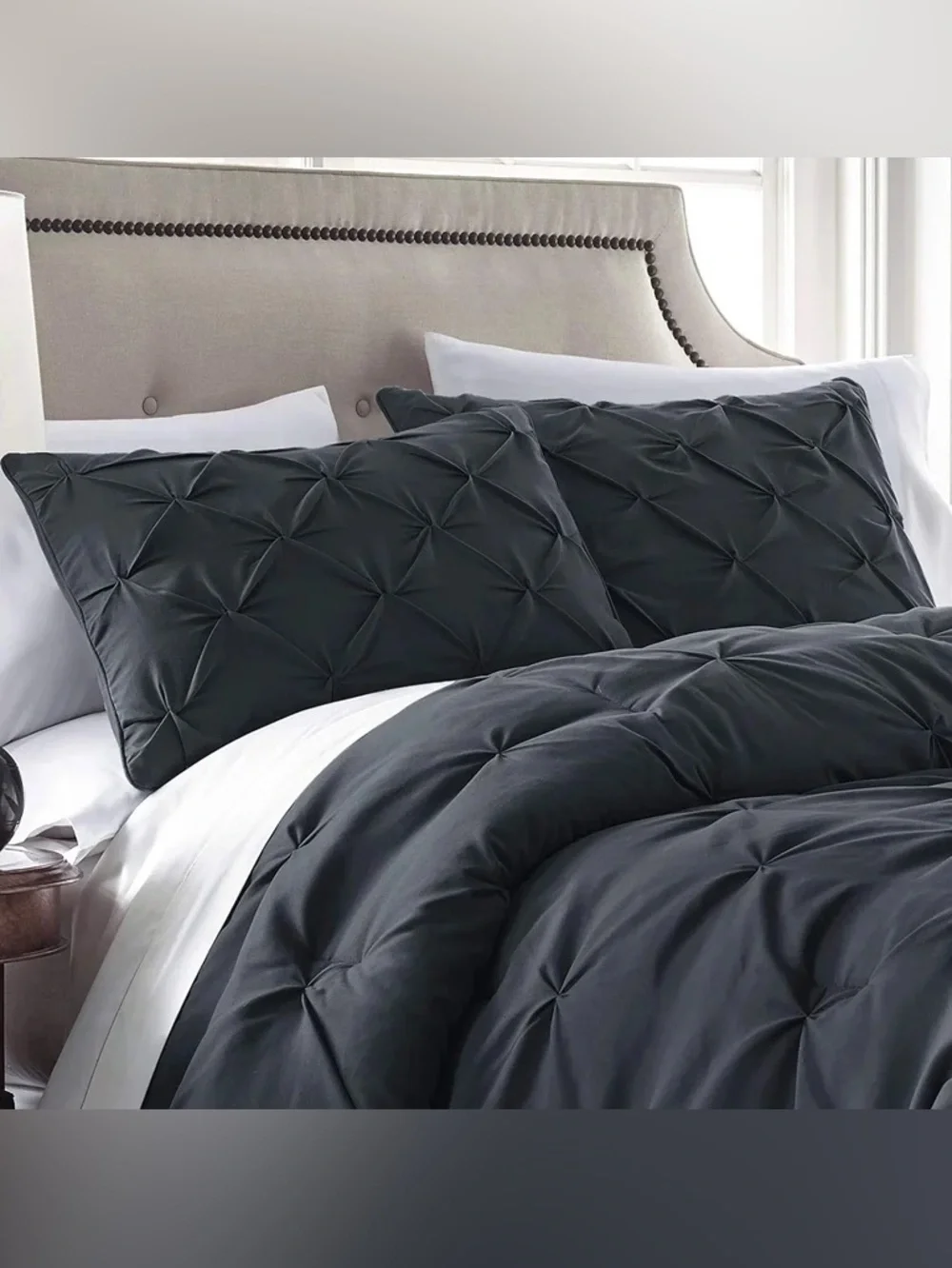 Plush Pintuck king 3 piece Comforter Set - Dark Charcoal